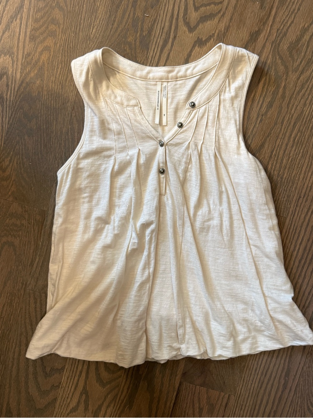 Anthropologie Cream Pleated Tank with Button Accents